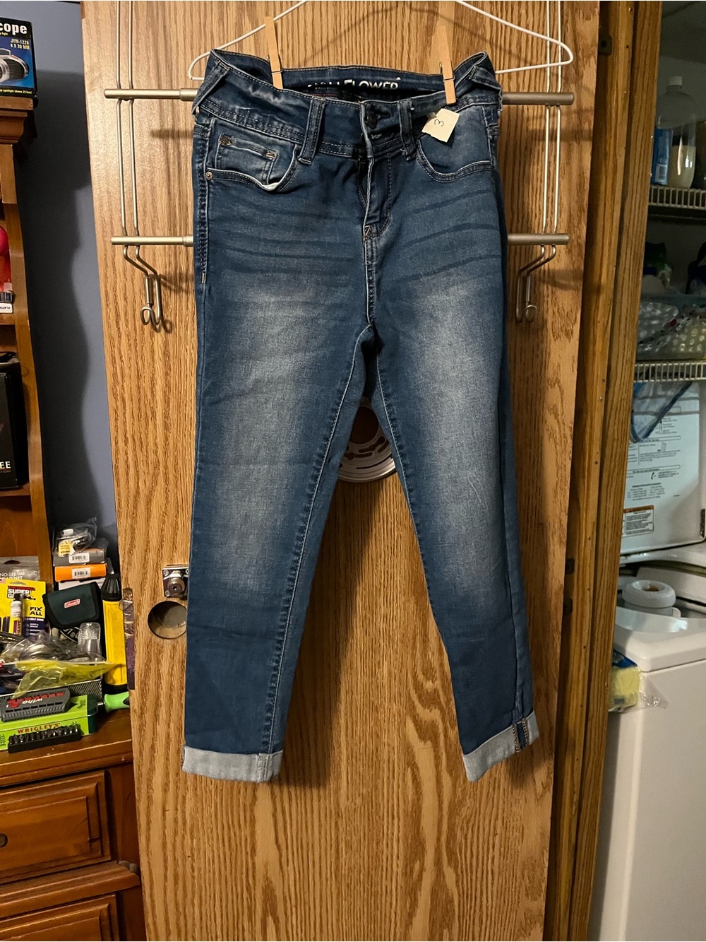 Wallflower Women's Straight-Leg Jeans in Dark Blue Wash with Faded Detailing